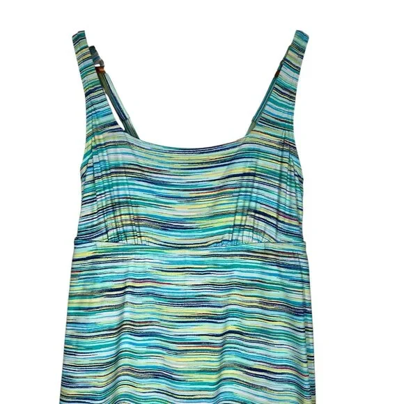 Lands End Women’s Tummy Control One Piece Swim dress Aqua Space Dye Size 8 - Picture 3 of 14